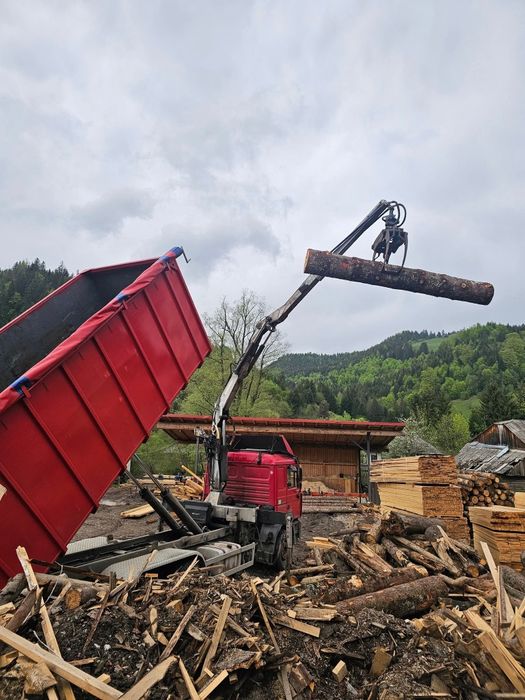 MAN Abroll cu macara forestieră Z, 6x4, 460CP, Container