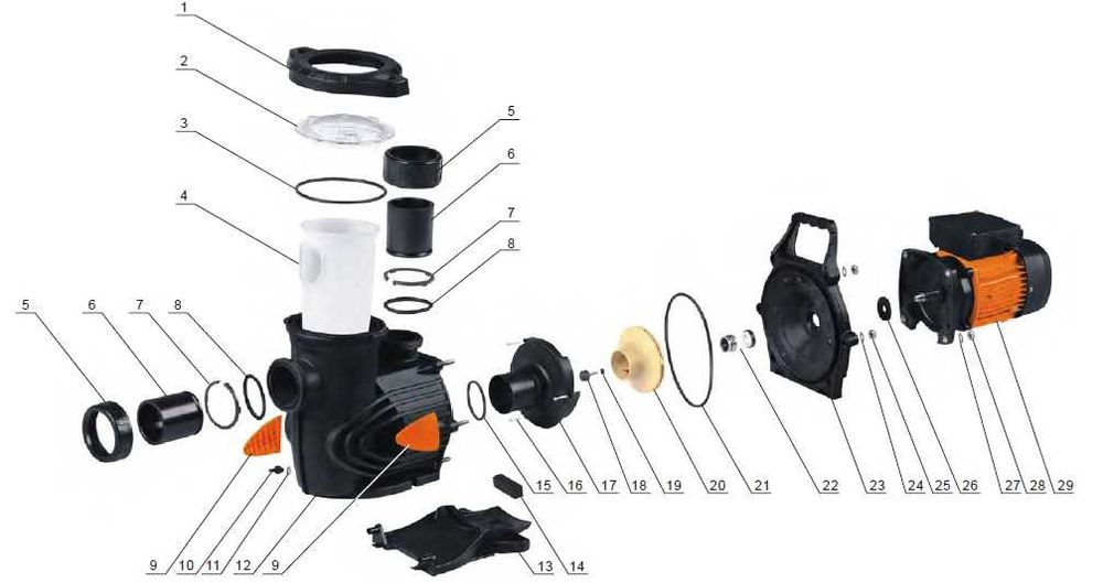 Запасные части для бассейновых насосов DAB, Glong, LX и Astralpool.