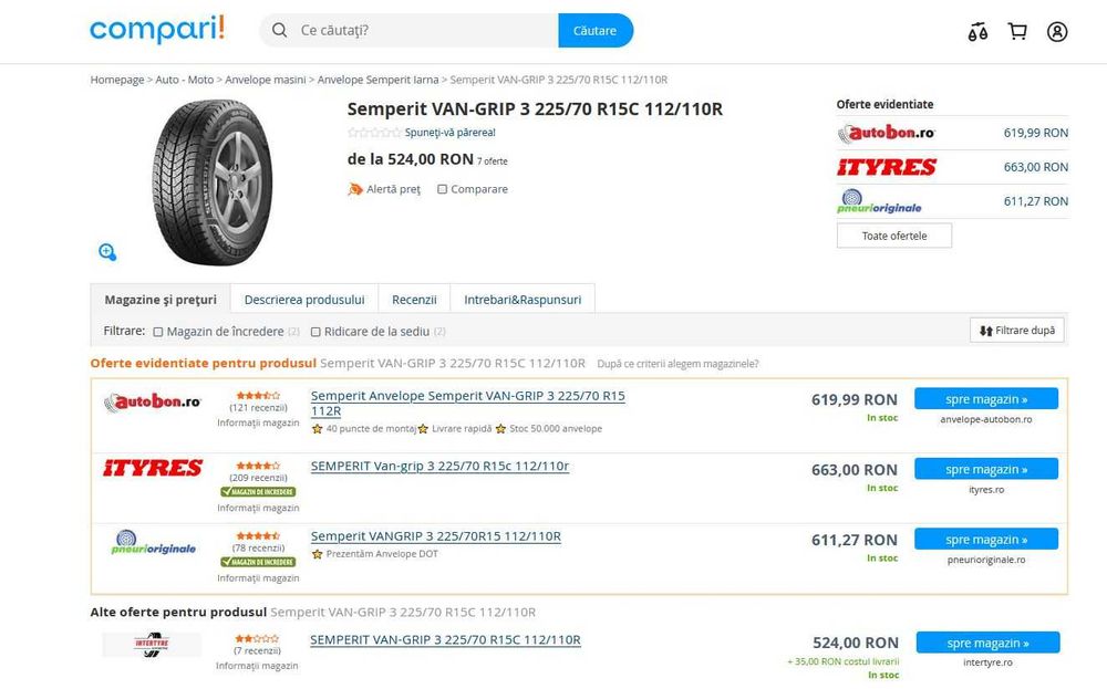 4 x Semperit Van Grip 3 225/70/15C Iarna NOI !