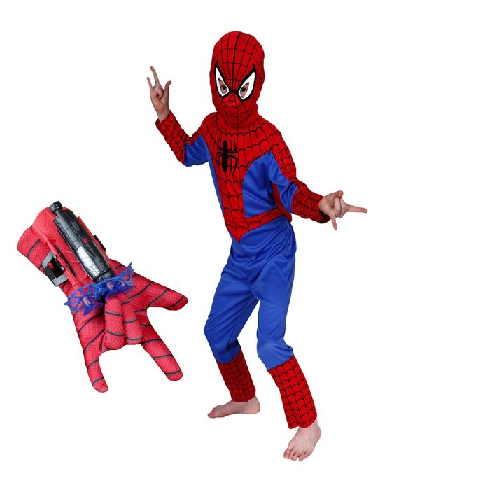 Set costum Spiderman, marime 5-7 ani, doua lansatoare si masca LED