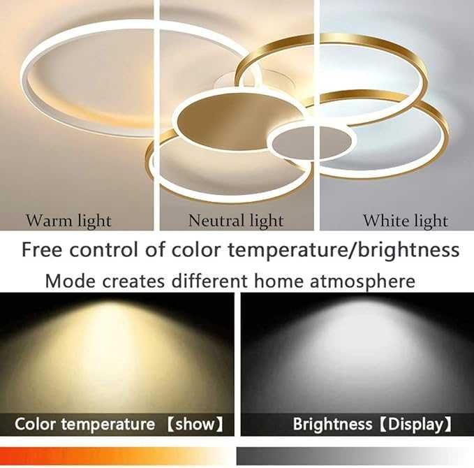 Лед led полилей с 6 кръга златен, черен, димируем дистанционно 211