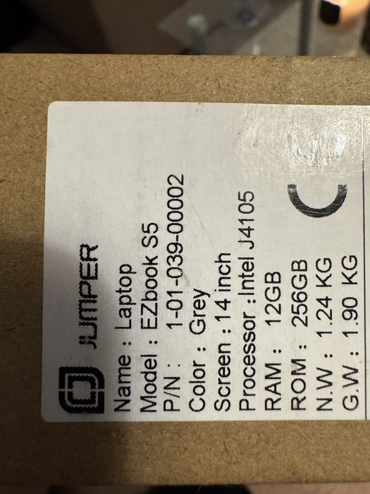 Laptop Jumper EZbook S5 - Intel Celeron J4105, 12GB RAM, 256GB SSD