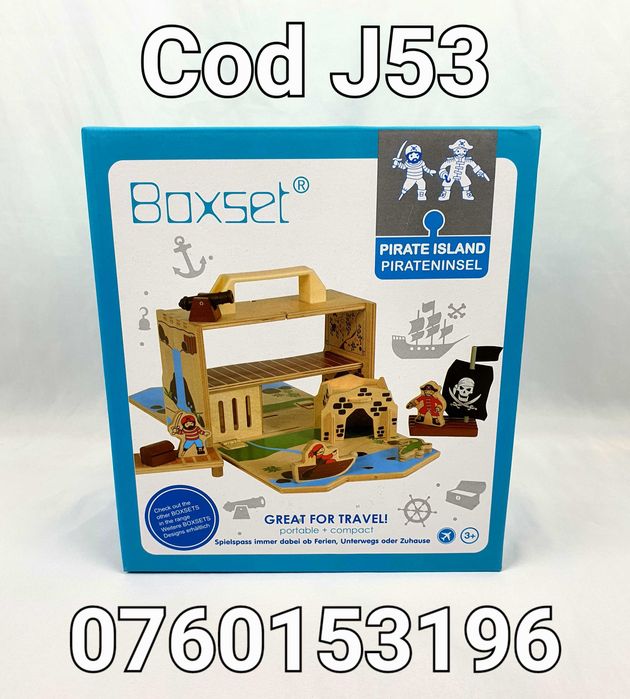Insula cu comori a piraților-Din lemn-Set mobil pt calatorie-J53