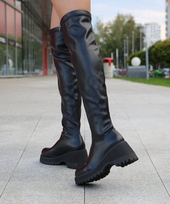 Чизми на платформа - черна кожа [36-40 номер]