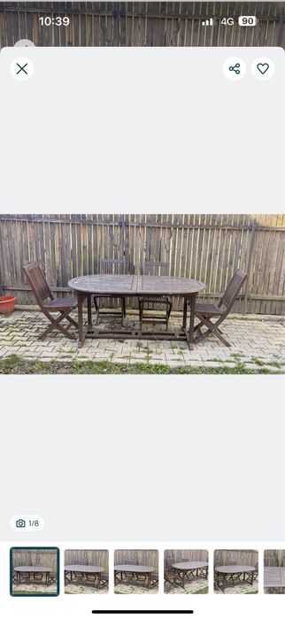 Masa extensibila si 4 scaune din lemn masiv pentru exterior