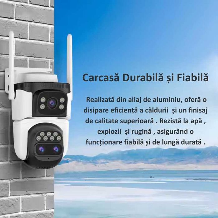 Camera Supraveghere WIFI Dubla cu 3 Lentile 6MP, Zoom 10X