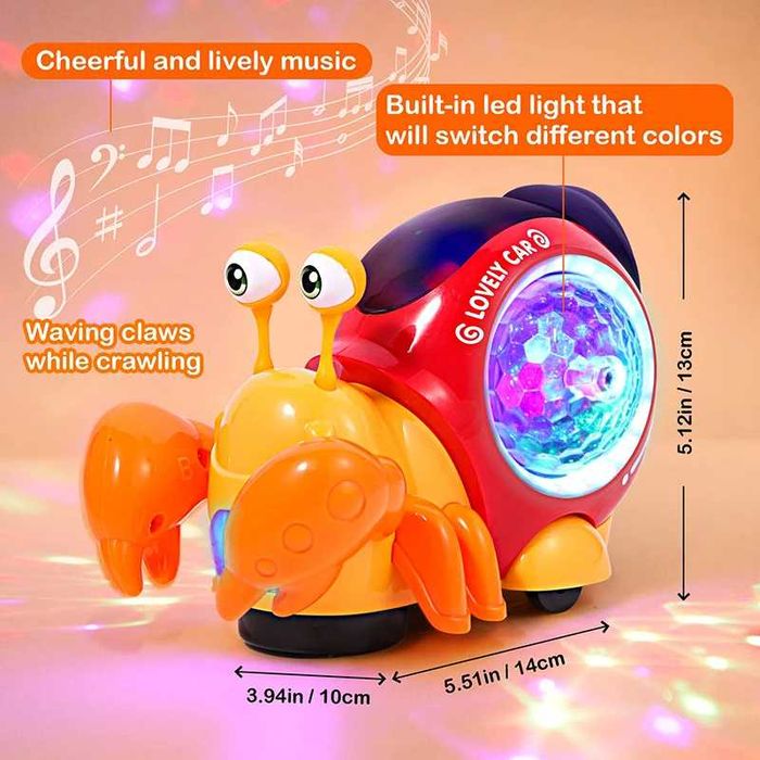Crab dansator Interactiv pentru copii, lumini si muzica, de la 0 ani