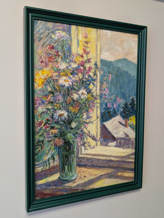 Tablou in tehnica ulei, flori, semnat si datat