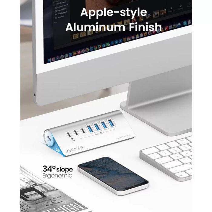 Hub USB-C ORICO cu 7 porturi 10Gbps 60W PD
