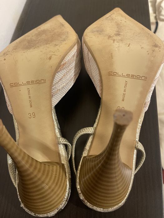 Pantofi italieni eleganți, cu fir auriu în relief, mărimea 39, cumpărați din Italia de la producător