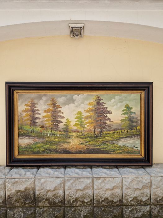 Страхотна огромна антикварна авторска майсторска картина