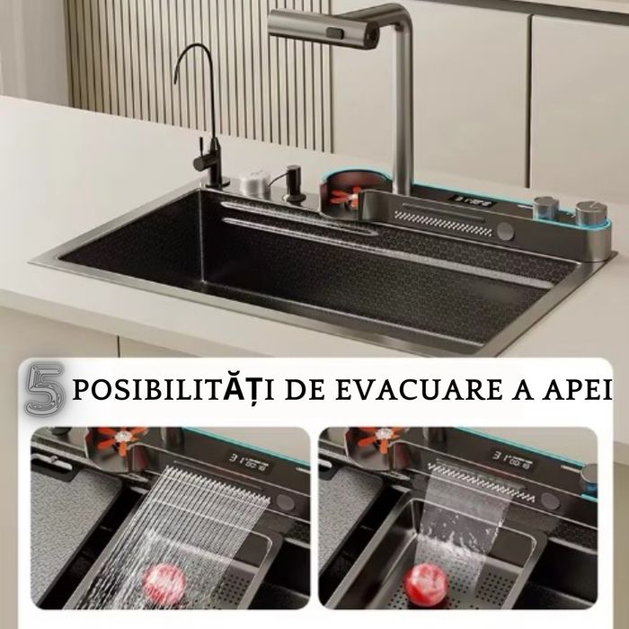 Chiuveta de bucatarie inox 3mm, negru antracit, cu accesorii de montaj