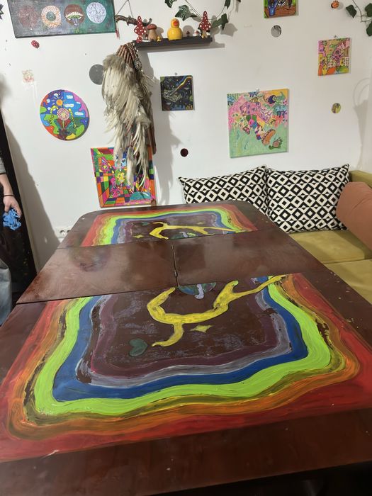 Masa pictata extensibila lemn masiv