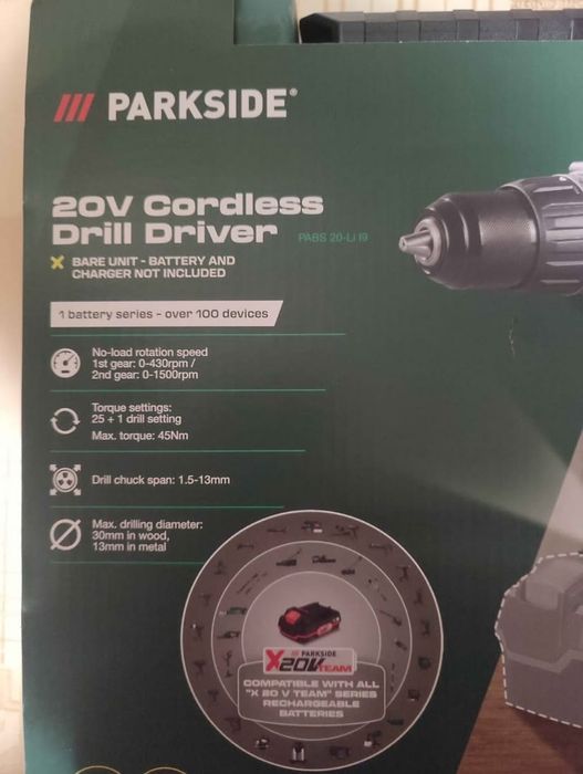 Bormasina / Masina de insurubat si gaurit pe acumulator Parkside PABS