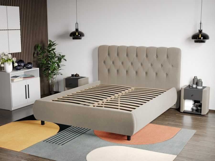 Pat Tapitat Catifea Mega Bej Riviera 16 cu somiera fixa