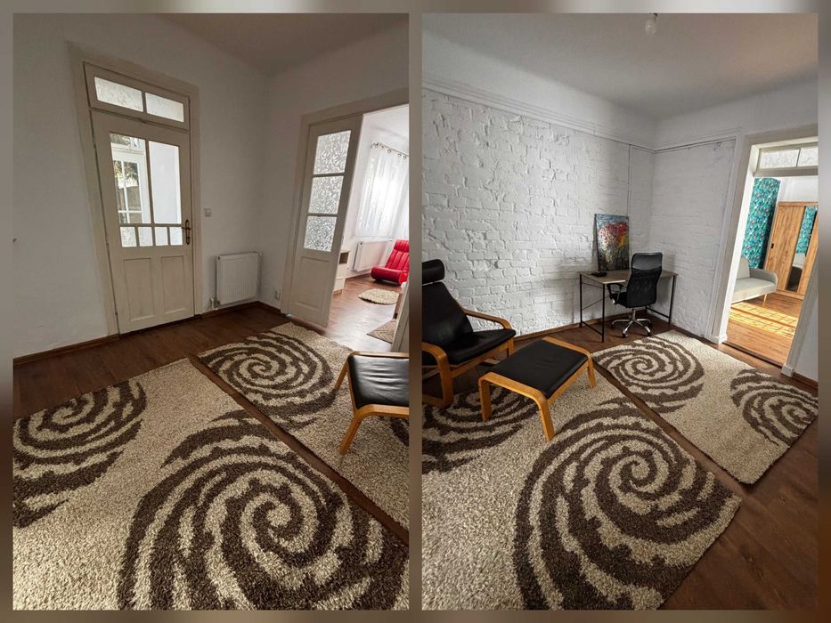 Inchiriez casa Bucurestii Noi 3 camere, renovata si mobilata modern, curte 400mp cu gratar si mobilier, metrou 8min, parcare