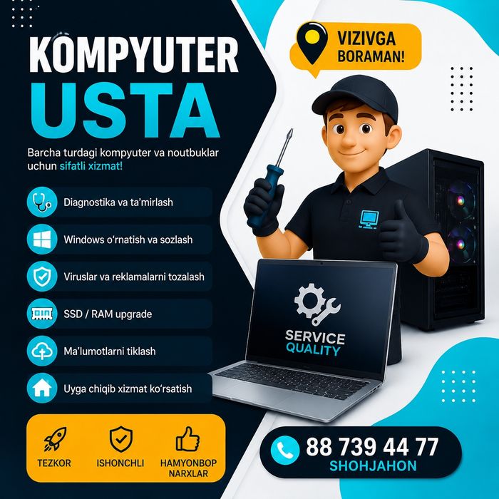 Kompyuter va Noutbuk Ta'miri | Vizitga Boraman