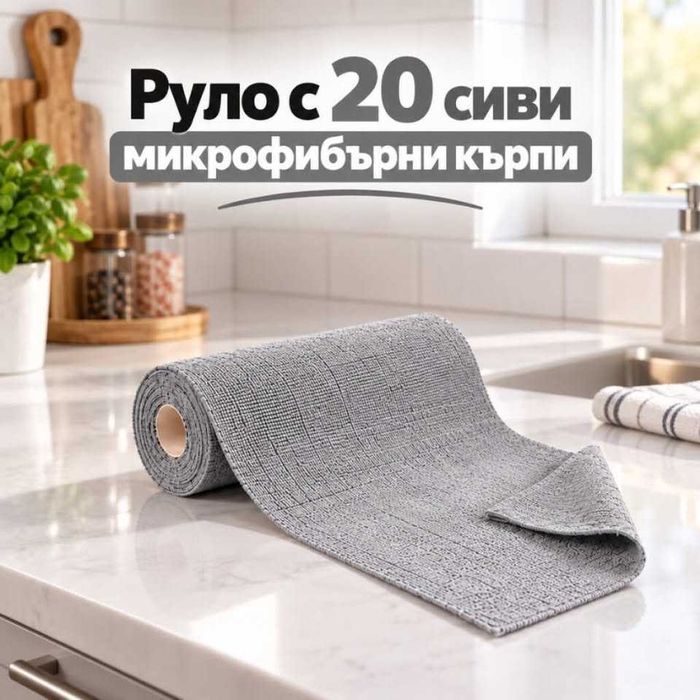 Име:Руло с 20 микрофибърни кърпи за многократна употреба, 25 × 25 см