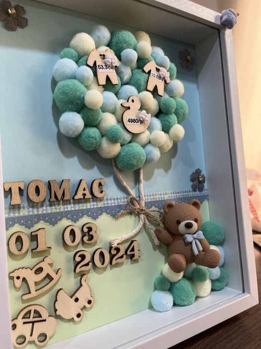 Персонализирани бебешки визитки в рамка / подарък новородено, кръщене