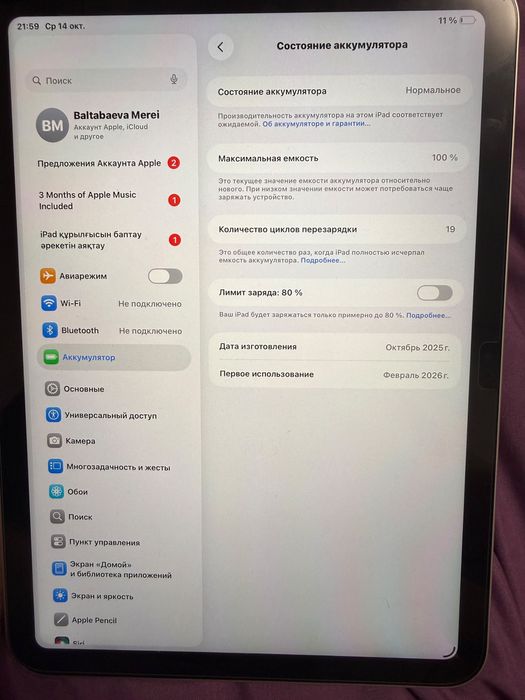 Ipad A16 емкость 100% цикл 16