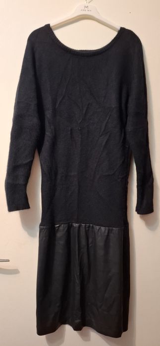 Платье чисто ангорка комбинированный с кожаной