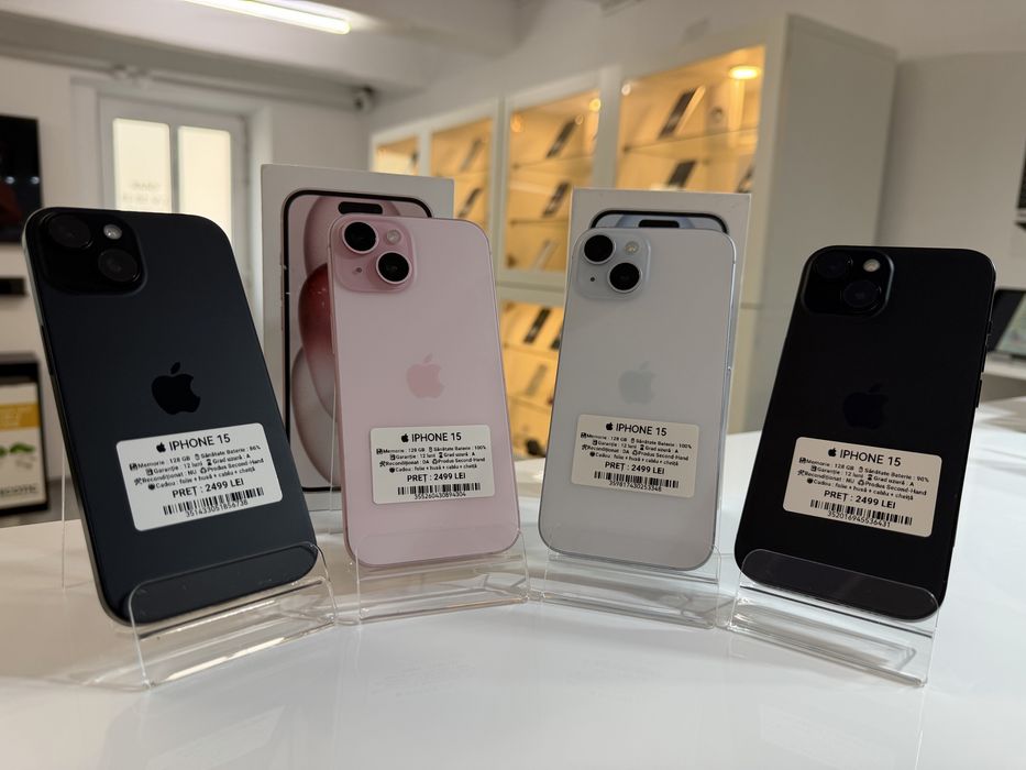  iPhone 15 pink , blue si black 128 gb ! Garantie 2 ani + cadou