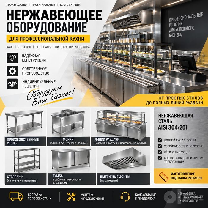 Линия раздача , Стеллаж Мойка Стол рабочий Вытя  Линия раздача  В