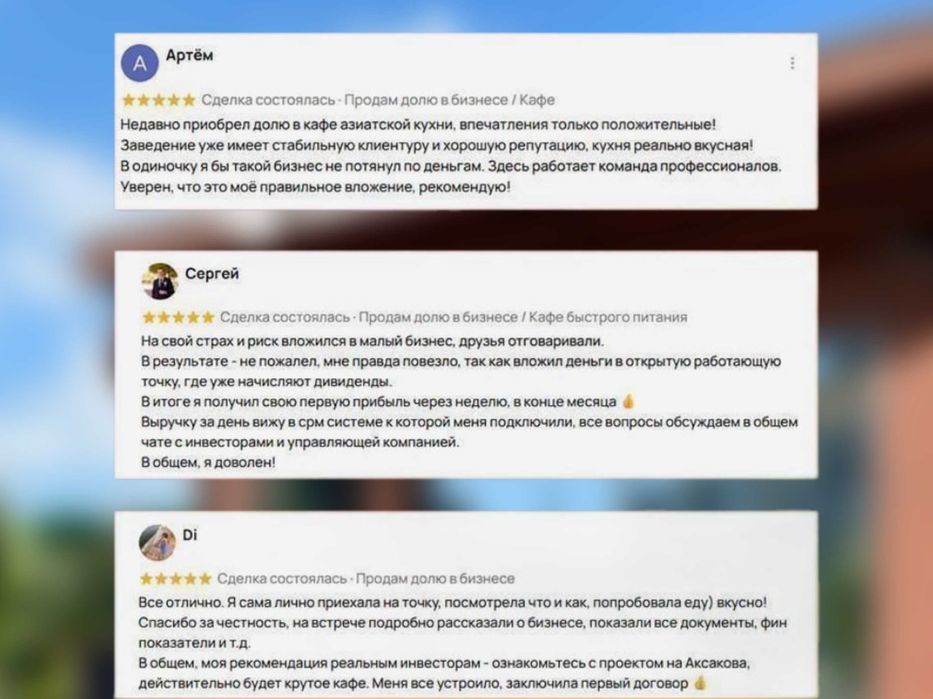 Партнёрство в кафе с прибылью