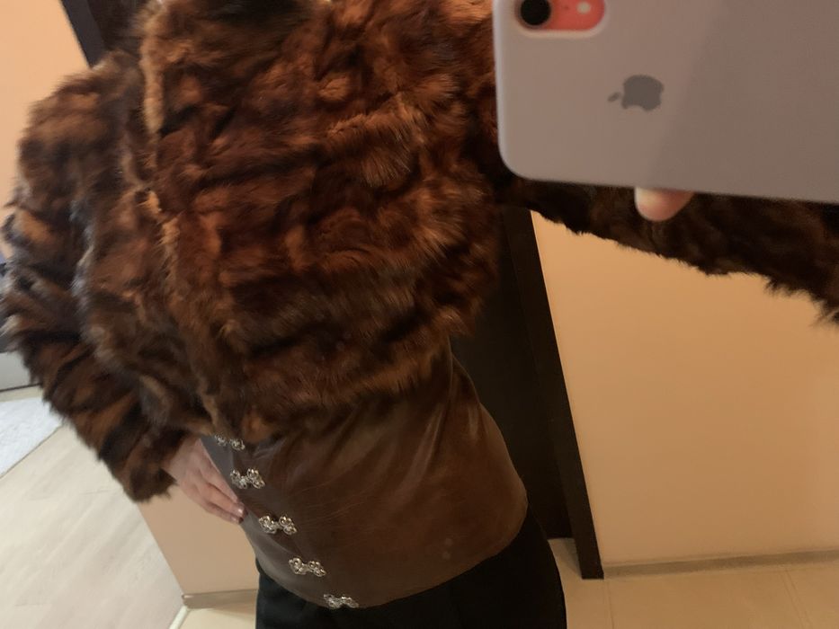 Haina scurta de blana naturala de nurca si piele, Marimea XS-S