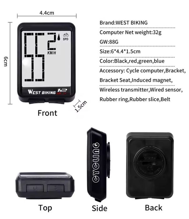 Kilometraj ciclocomputer bicicletă 12 funcții Wireless iluminat Ipx6