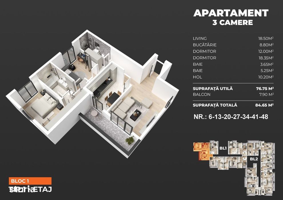 Apartament cu 3 camere si balcon - Popesti-Leordeni, metrou Berceni