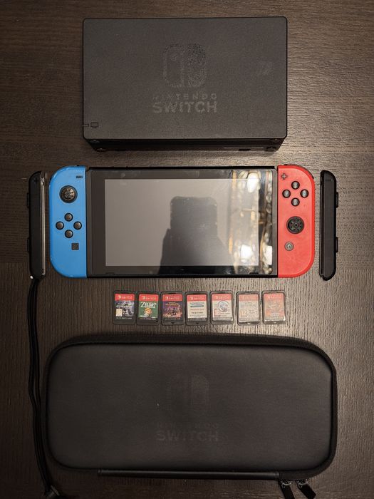 Nintendo Switch V2 + 7 игр + полный комплект аксессуаров