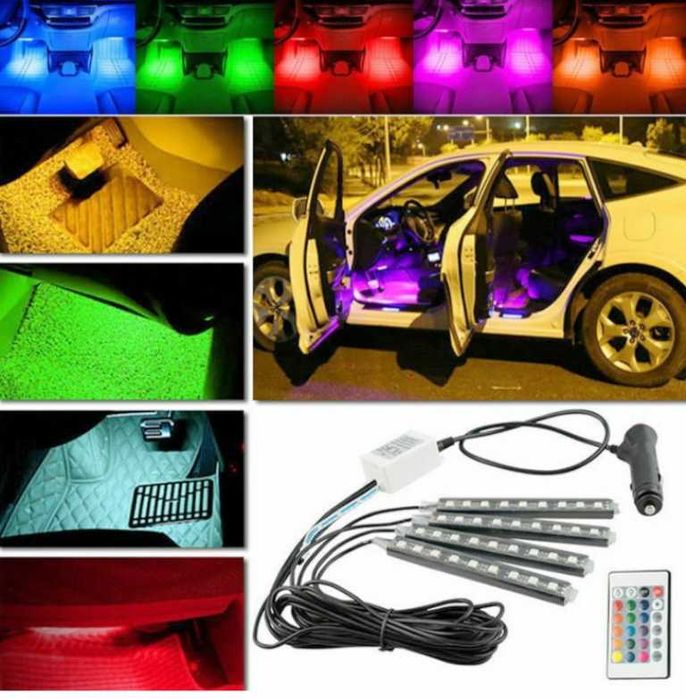 RGB светодиодни ленти с 9 LED за интериорно осветление в автомобил.