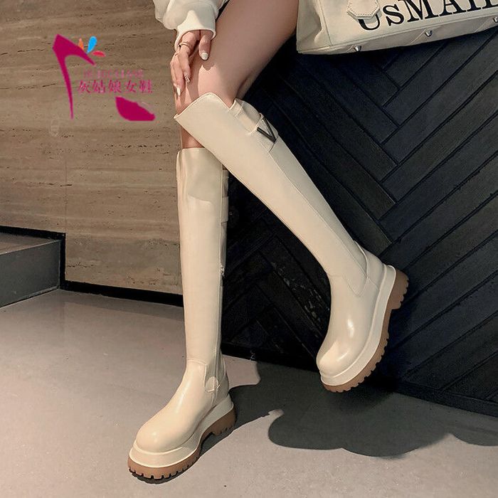 Сапоги бежевые ботфорты женские