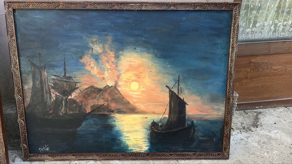 Tablou ulei pe panza vintage cu rama din lemn