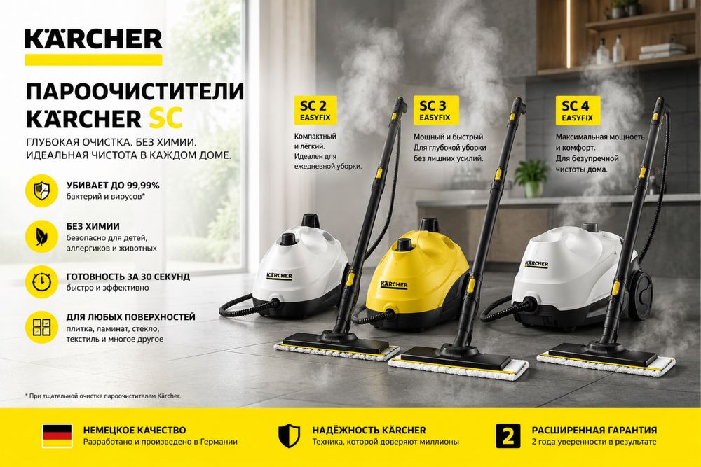 Пароочиститель KARCHER SC 1,2,3,4,5 EasyFix/DeLux NEW 2026