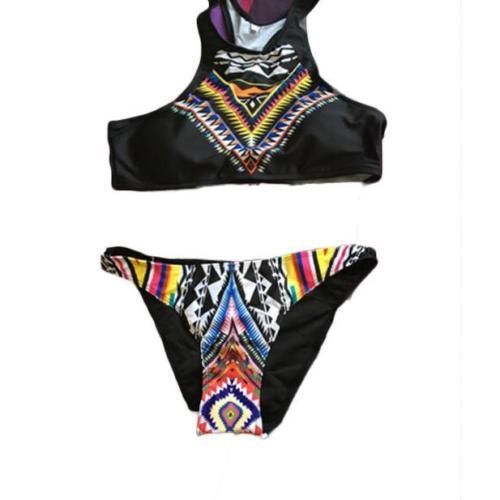 Costum de baie bustiera bandage imprimeu geometric