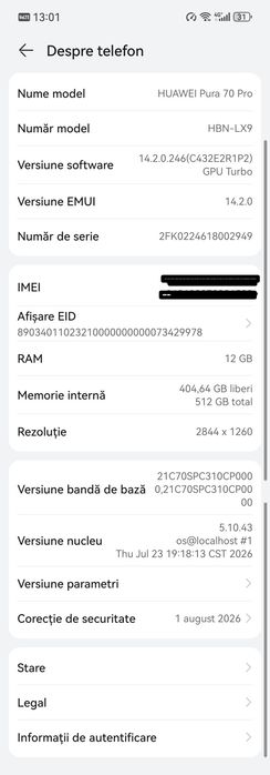 Huawei Pura 70 Pro HBN-LX9, 512Gb, Ram 12gb