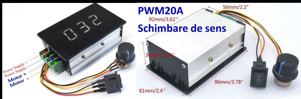 PWM 20A 6-60V Schimbare sens Regulator de turatie motor cc. Nou