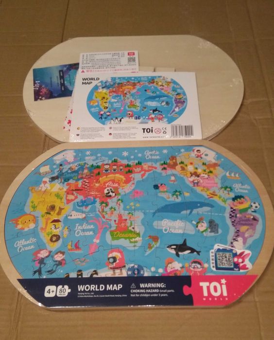 Дървен пъзел Морски Свят - Карта на света в рамка