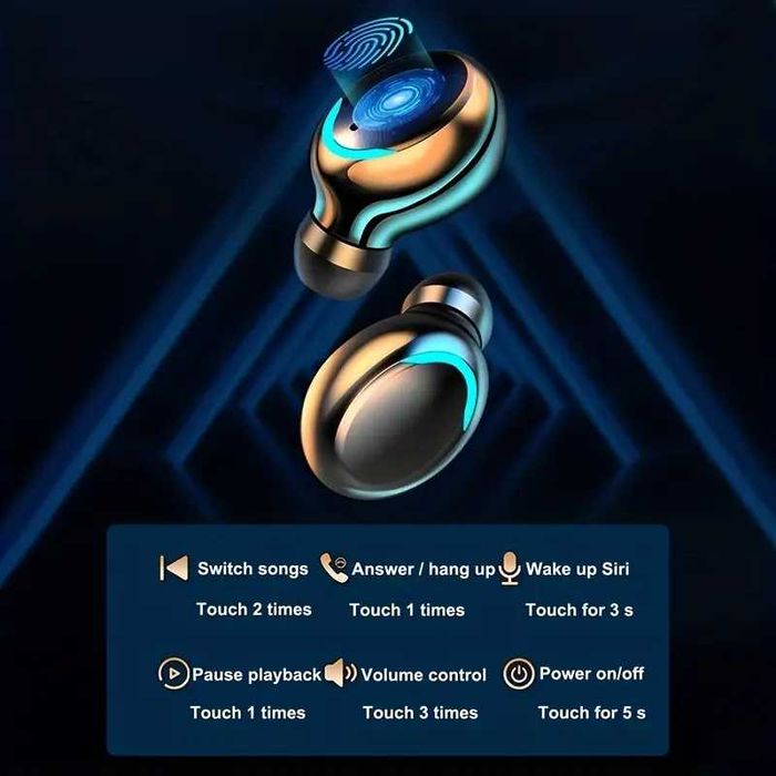 Безжични слушалки F9-5 с Powerbank 3300mAh, Водоустойчиви, Черни