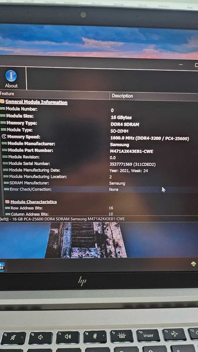 32 GB RAM DDR4-3200 Samsung pt laptop, 2x16GB Dual channel