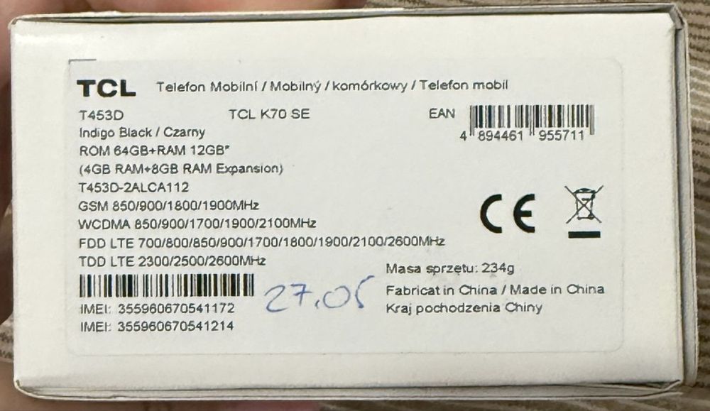 Vand telefon Nou  K70 SE si TCL 501