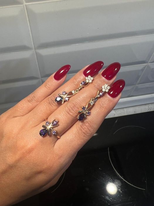 золото набор серьги и кольцо 585 пробы