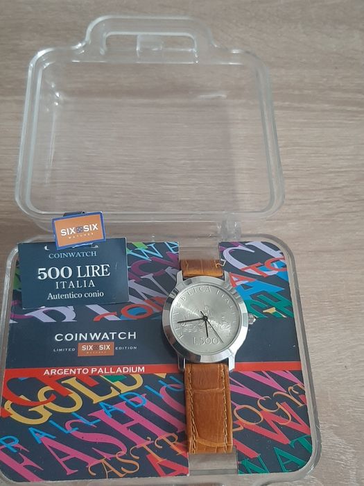 Ceas Nou Vintage SIX-SIX Coinwatch 500 Lire Italia – Ediție Limitată Anii '90, Argint/Paladiu, Mecanism Elvețian ISA, Full Box