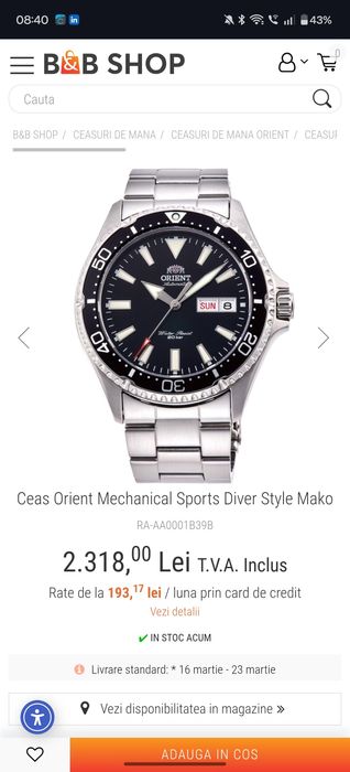 Vand ceas Orient Mako 3 Diver impecabil