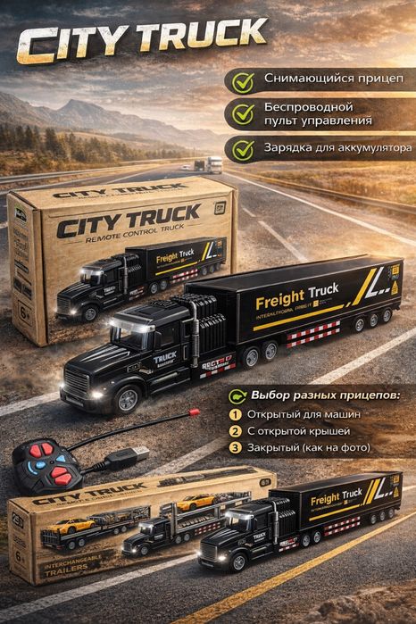 Игрушка фура с прицепом, на пульте управления.