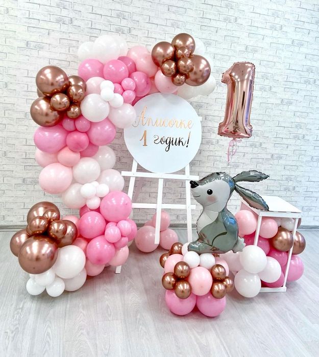 Фотозона баннер оформление шарами входной группы годик день рождения ...