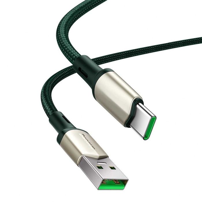 Cablu Baseus Cafule, USB/USB Type-C, VOOC, Quick Charge 5A, 2m, Verde