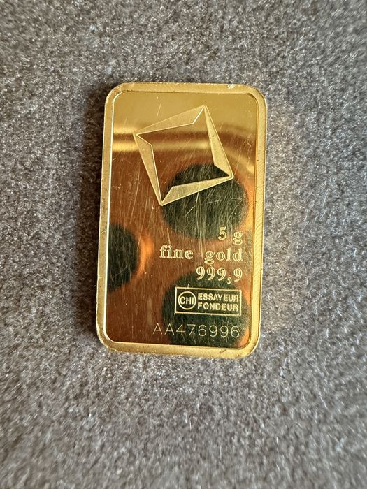 Lingou 5 grame aur 24 karate Puritate 999 Valcambi Suisse pret 3500 le